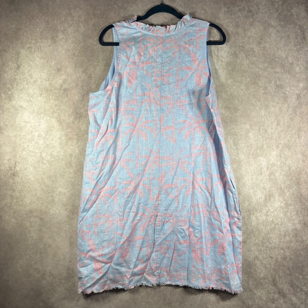 Tommy Bahama Dress Womens XL Blue Pink Palm Tree Linen Shift Ruffle Neck Resort - Picture 5 of 9